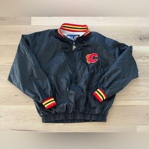 Vintage Pro Player Calgary Flames NHL Hockey 1/2 Zip Pullover Windbreaker Jacket